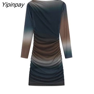 Yipinpay 2023 New Fashion Tulle Dresses Spring Summer O-neck Slim Party Sexy Vestidos Long Sleeve Back Zipper Mini Dresses
